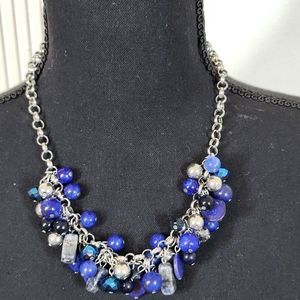 Silver Necklace With Blue Stones